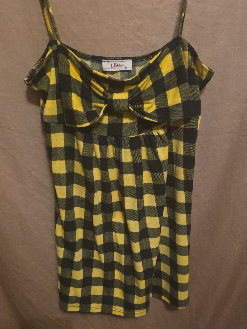 Ladies' Yellow Black Plaid Bow-Front Tank M